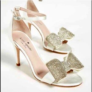 Kate Spade New York Gwenyth Crystal Bow Ankle Strap Sandal, Ivory Satin size 6
